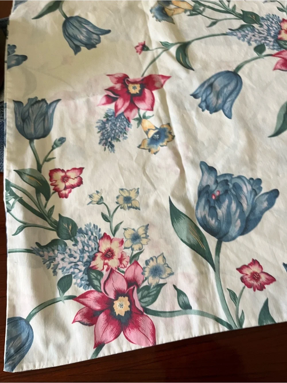 Vintage Floral with Blue Tulip Print pillow case